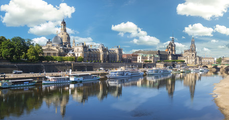 Dresden city skyline panorama at Elbe River and Augustus Bridge, Dresden, Saxony, Germany