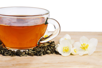Green tea and jasmine flowers