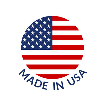 Made In USA Logo Or Label. Circle US Icon With American Flag. Vector Illustration.