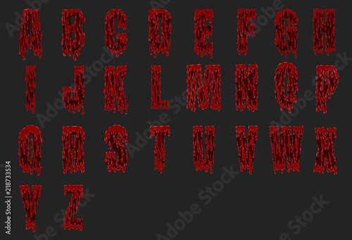 Halloween alphabet set from vector.Bloody font on black