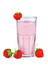 Glass of pink strawberry smoothie