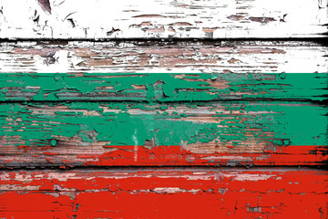 National flag of Bulgaria on a dull wooden background