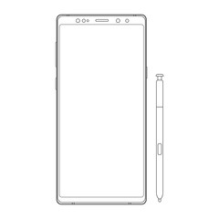 Outline cellphone with stylus isolated on white background. Vector illustration