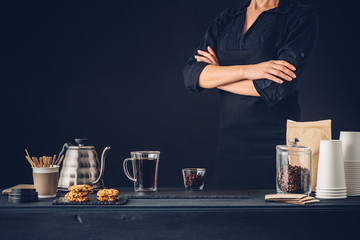Professional barista preparing coffee alternative method