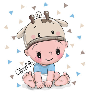 Cute Cartoon Baby boy in a giraffe hat