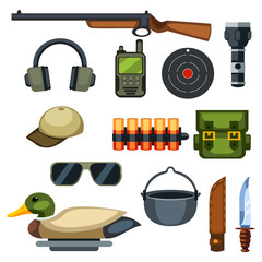 Set of cartoon equipment of the hunter