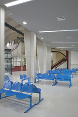 Public building waiting area. Hospital interior detail. Nobody