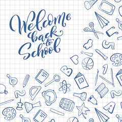 Welcome back to school handdrawn lettering. Vector illustration.