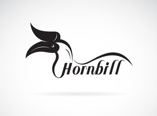 Vector of hornbill is text on white background., Wild Animals. Birds., Easy editable layered vector illustration.