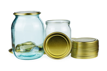 Empty glass jars and tin lids