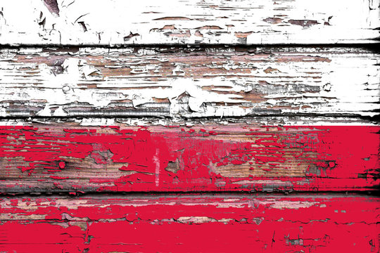 National Flag Of  Poland On A Dull Wooden Background