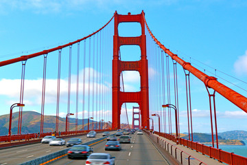 Traffic on the Golden Gate Bridge in  San Francisco California USA