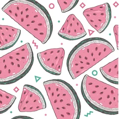Afwasbaar Fotobehang Watermeloen Watermeloen plakjes leuk naadloos patroon. Zomer achtergrond.