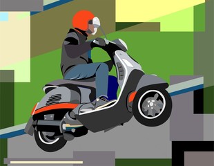 abstract colorful background with man on a scooter