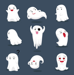 Halloween Character Big Head Poses Little Ghost