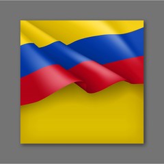Colombian patriotic festive background with tricolor. Realistic waving colombian flag on yellow background. Colombia republic day vector card with empty space. Independence, democracy and freedom