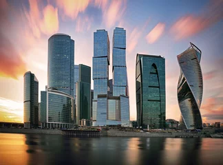 Raamstickers Moscow City business center at sunset © TTstudio