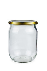 Empty 0.5 liter glass jars and tin lid