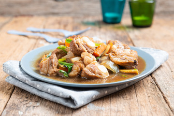 Pork spare rib stir fried with soy sauce and black pepper