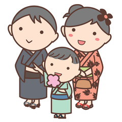 浴衣を着た家族のイラスト