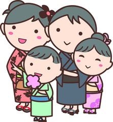 浴衣を着た家族のイラスト