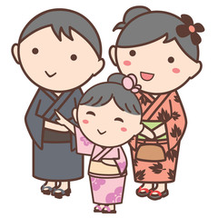 浴衣を着た家族のイラスト