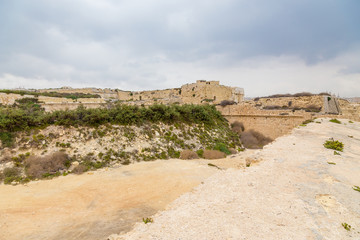 Kalkara, Malta. Ruins of shore fortifications