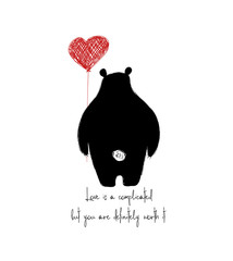 Bear Turned His Back And Holding Heart Balloon.
