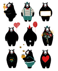 Obraz premium Funny Set With Cute Bear.