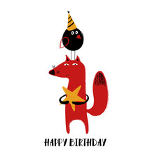 Cute Fox And Plump Bird.