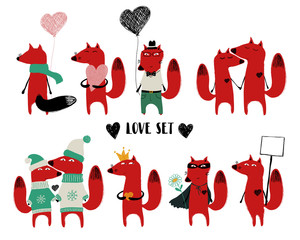 Love Set With Single Fox And Couple.