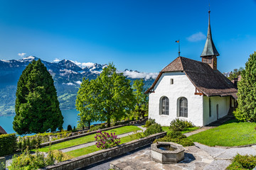 Fototapeta na wymiar Switzerland, Beatenberg village and Alps view 