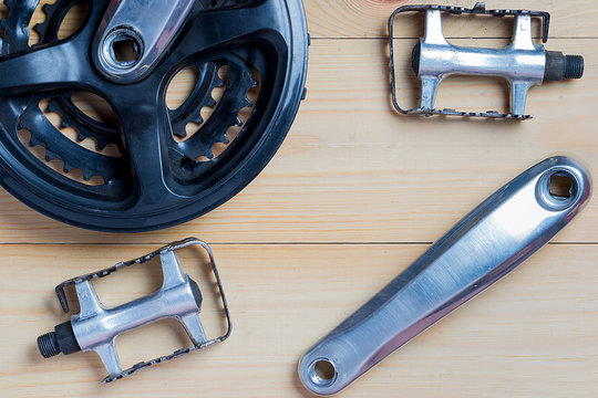 spare parts for bicycles: connecting rods, pedals.