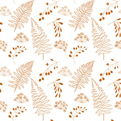 Vector botanical seamless pattern with  stylized berries, fern leaves and dill flowers.
