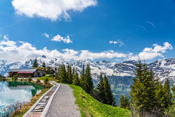 Switzerland, Engelberg lake and Alps view 