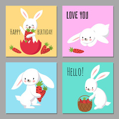 Printable cards with cartoon character bunnies with carrots