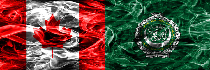 Canada vs Arab League smoke flags placed side by side. Canadian and Arab League flag together