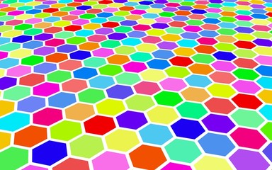 Honeycomb multi-colored. Perspective view on polygon look like honeycomb. Wavy surface. Isometric geometry. 3D illustration