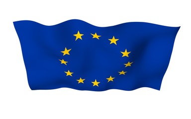 Slightly waving flag of the European Union isolated on white background, 3D rendering. Symbol of Europe. 3D illustration