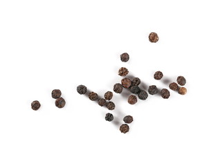 Black pepper isolated on white background, top view