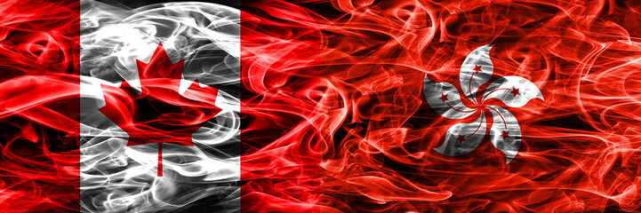 Canada vs Hong Kong smoke flags placed side by side. Canadian and Hong Kong flag together