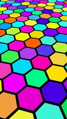 Honeycomb multi-colored. Perspective view on polygon look like honeycomb. Wavy surface. Isometric geometry. 3D illustration