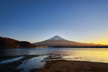mountain fuji in sunset skyline in autumn season
