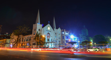 Night street of Yangon, Myanmar