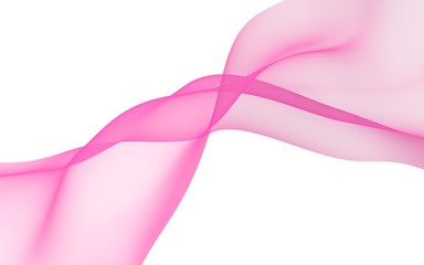 Abstract pink wave. Raster air background. Bright pink ribbon on white background. Pink scarf. Abstract smoke. 3D illustration