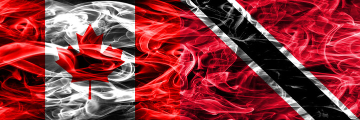 Canada vs Trinidad and Tobago smoke flags placed side by side. Canadian and Trinidad and Tobago flag together