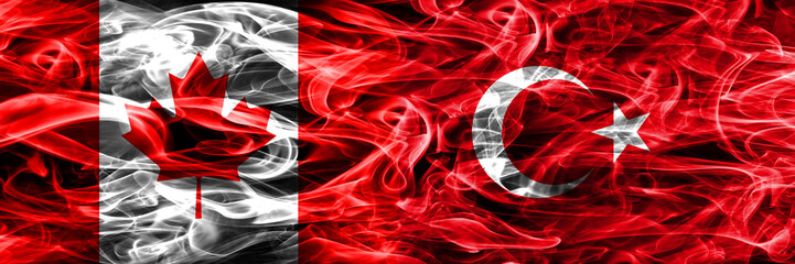 Canada vs Turkey smoke flags placed side by side. Canadian and Turkey flag together