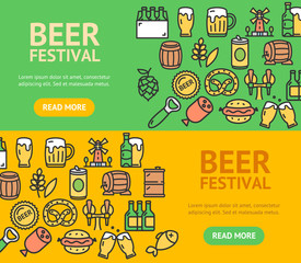 Beer and Oktoberfest Signs Banner Horizontal Set. Vector