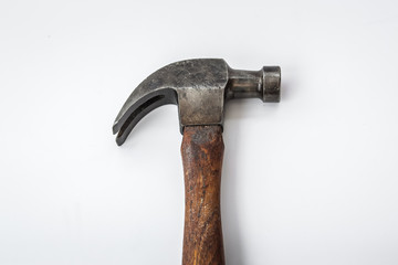 vintage steel head old hammer on white background 