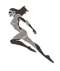 Fototapeta na wymiar Superhero flying action, Cartoon superhero woman jumping graphic vector. 